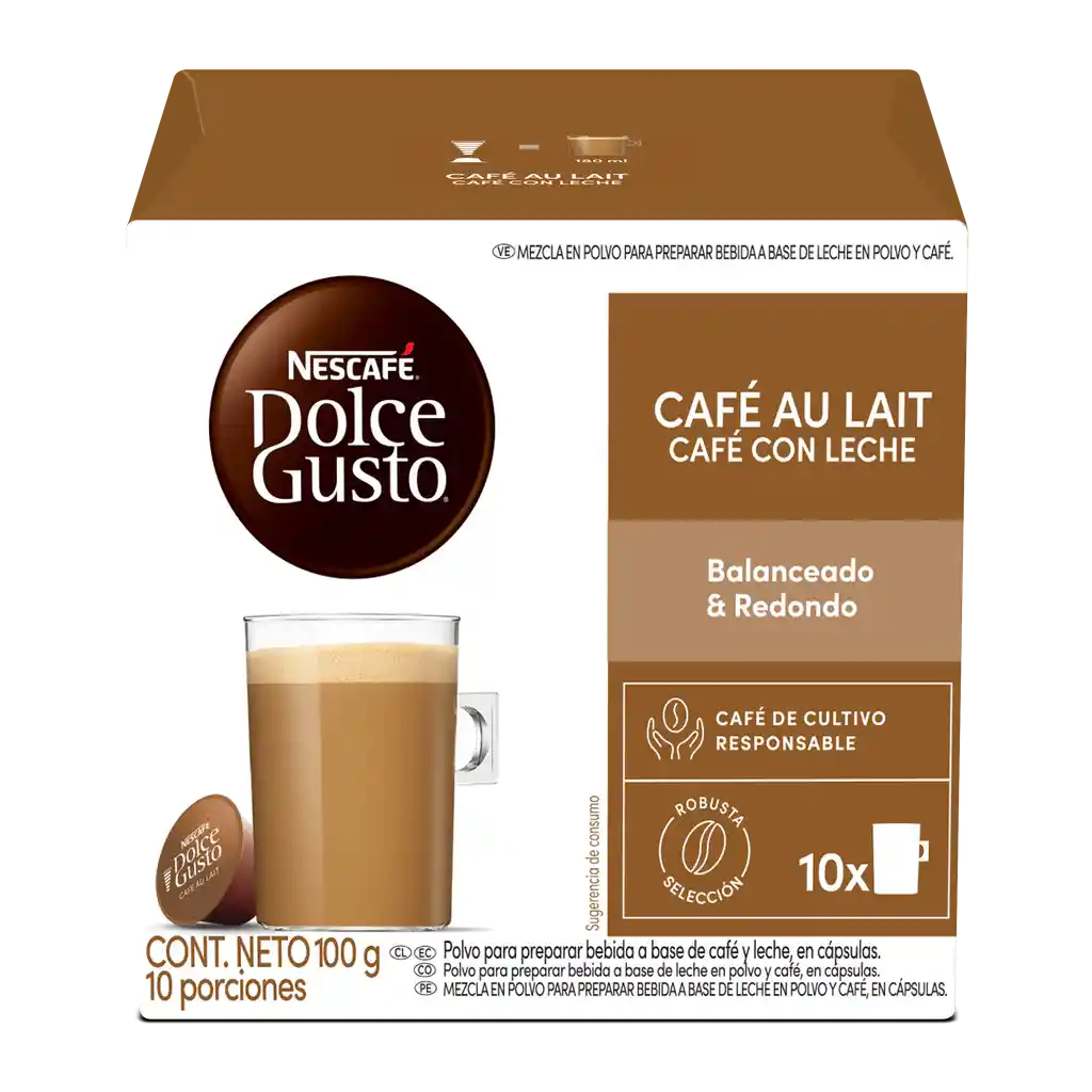 Cápsulas de Café con Leche NESCAFÉ DOLCE GUSTO Au Lait x 100g