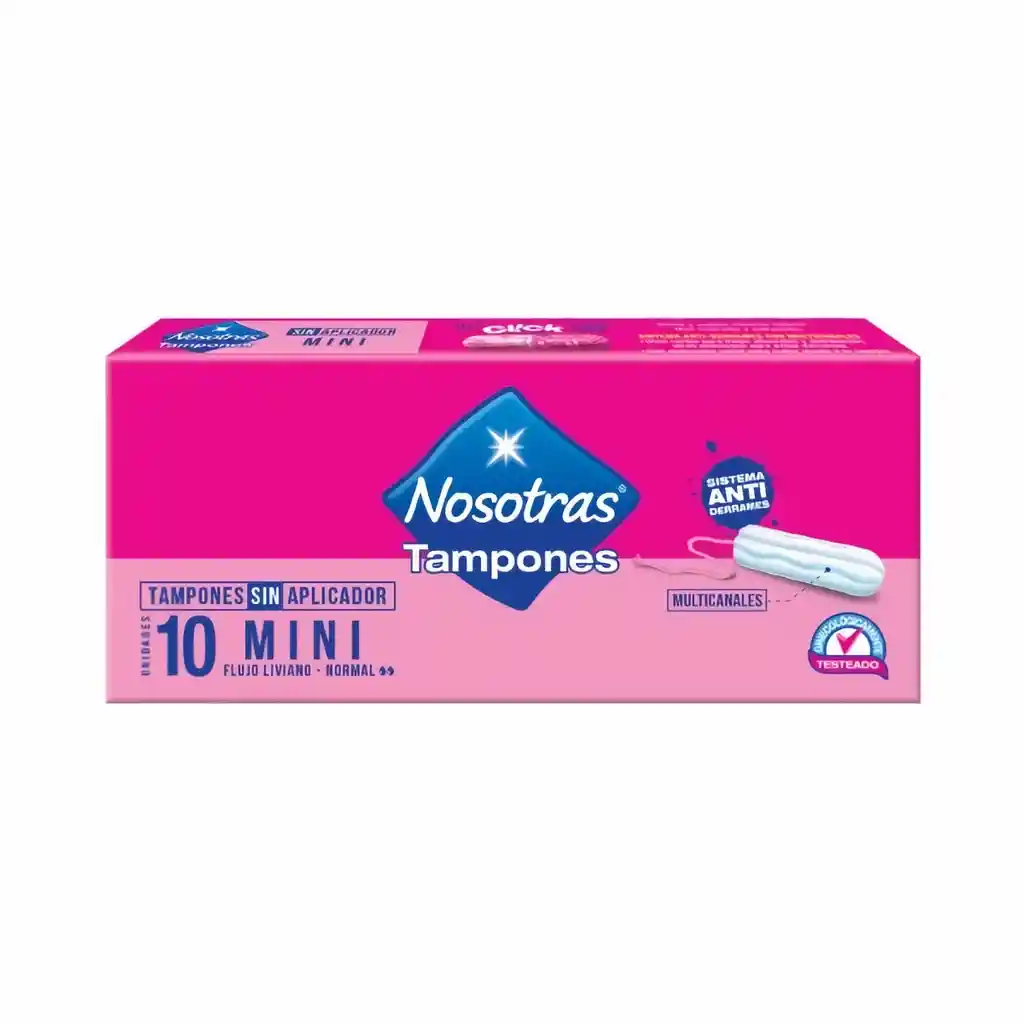 Nosotras Tampones Mini sin Aplicador Flujo Liviano Normal X10