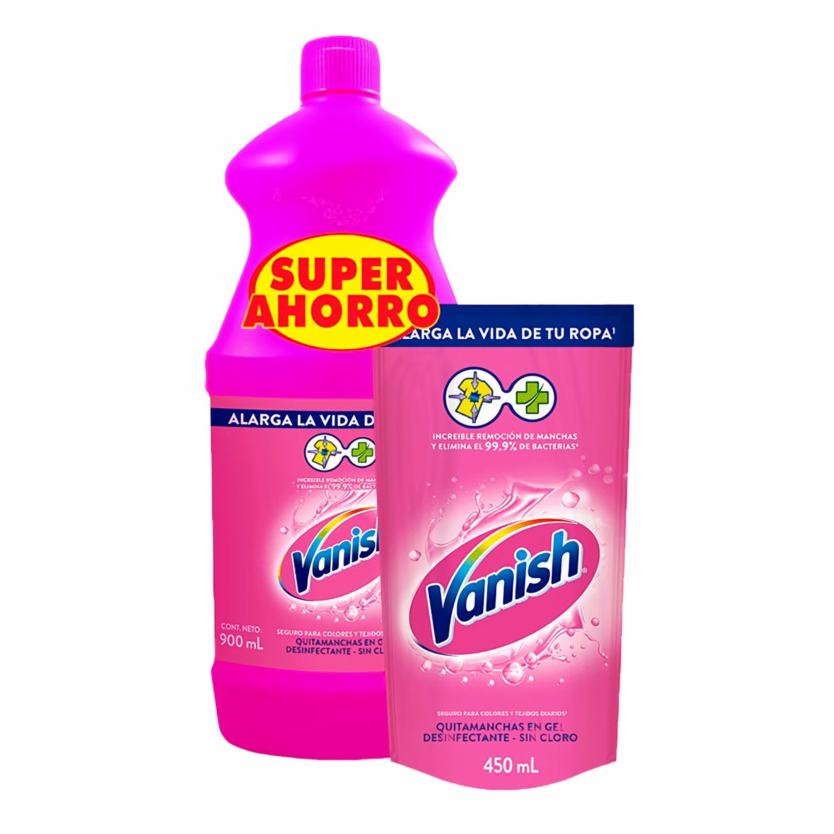 Quitamanchas Vanish Líquido Rosa X900 Ml + Doypack X450 Ml
