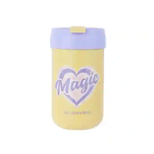 Botella Con Tapa Abatible de Serie Letters Beige 400 mL Miniso