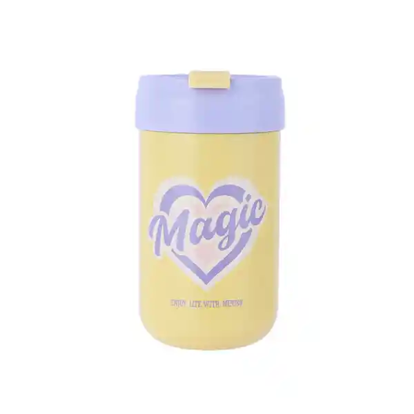 Botella Con Tapa Abatible de Serie Letters Beige 400 mL Miniso