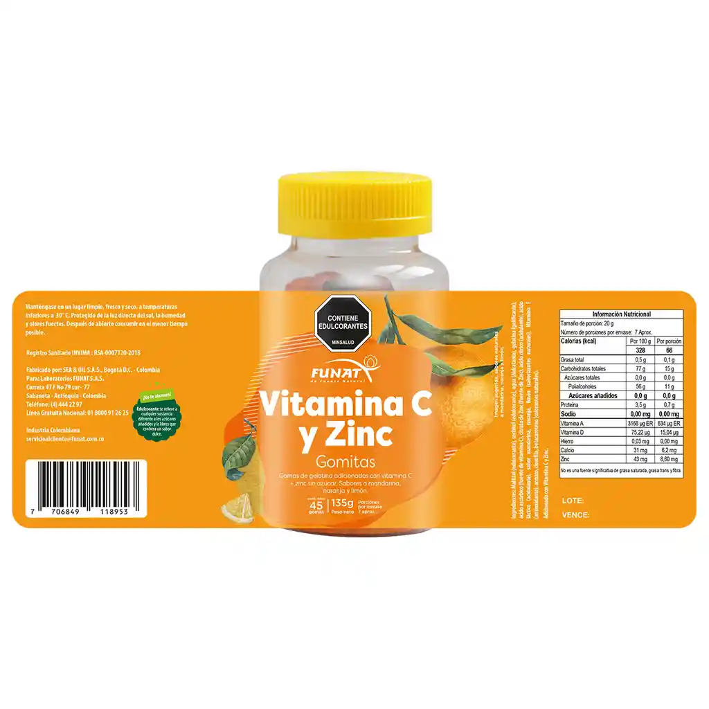 Funat Goma de Gelatina Con Vitamina C  +  Zinc