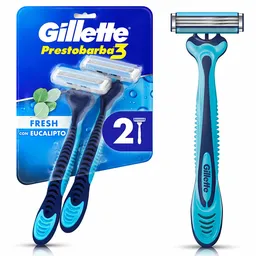 GILLETTE Prestobarba 3 Fresh Cuchilla de Afeitar con Eucalipto Máquina de Afeitar Hombre Desechable Afeitada Refrescante Afeitadora para Barba 2 Uds