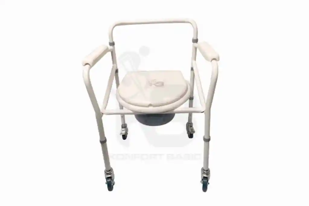 Comodo Sanitario Plegable Con Ruedas Acero Pintado Blanco Konfo