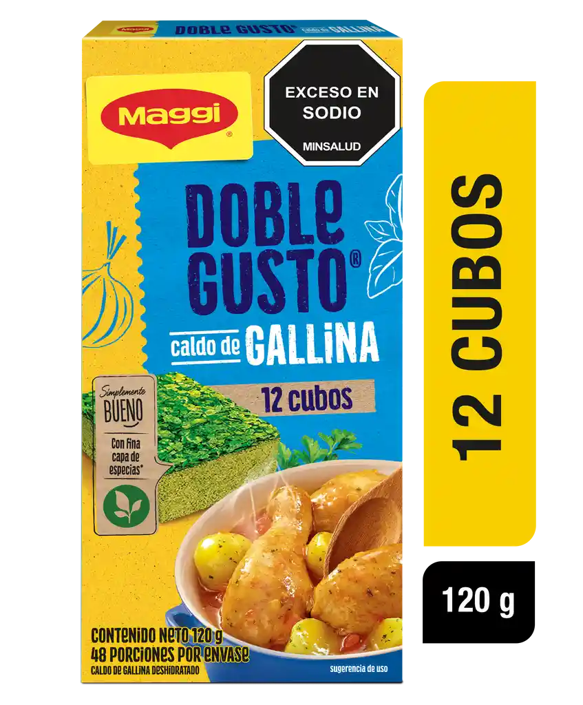 Caldo de Gallina MAGGI Doble Gusto 12 cubos x 120g