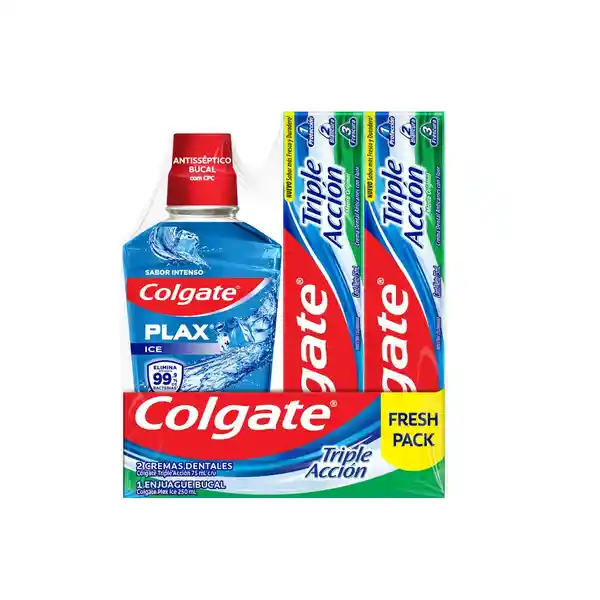 Enjuague Bucal Colgate Plax Ice 250ml y Crema Dental Colgate Triple Acción 75ml x 2