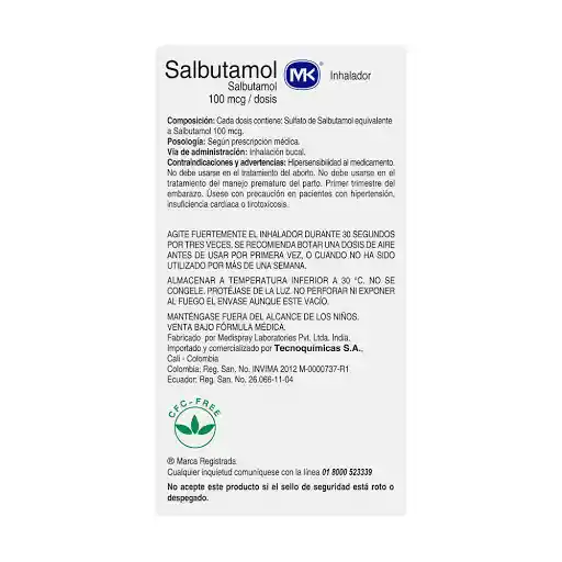 Mk Salbutamol Inhalador (100 mcg)