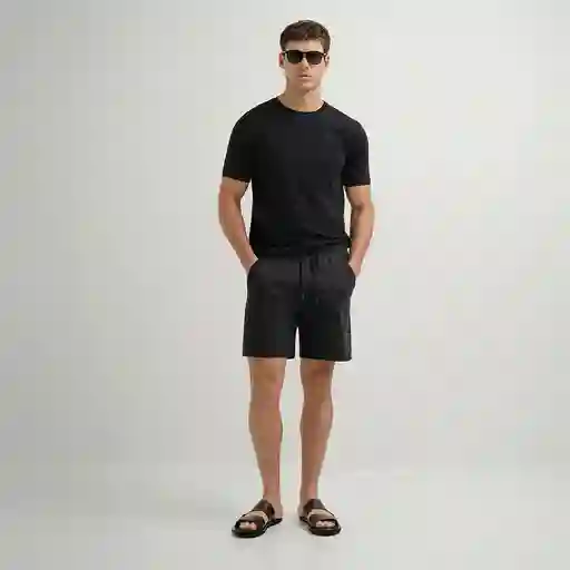 Bermuda Bota Recta Con Bolsillos en Algodón Tuyu Punto Blanco Talla L