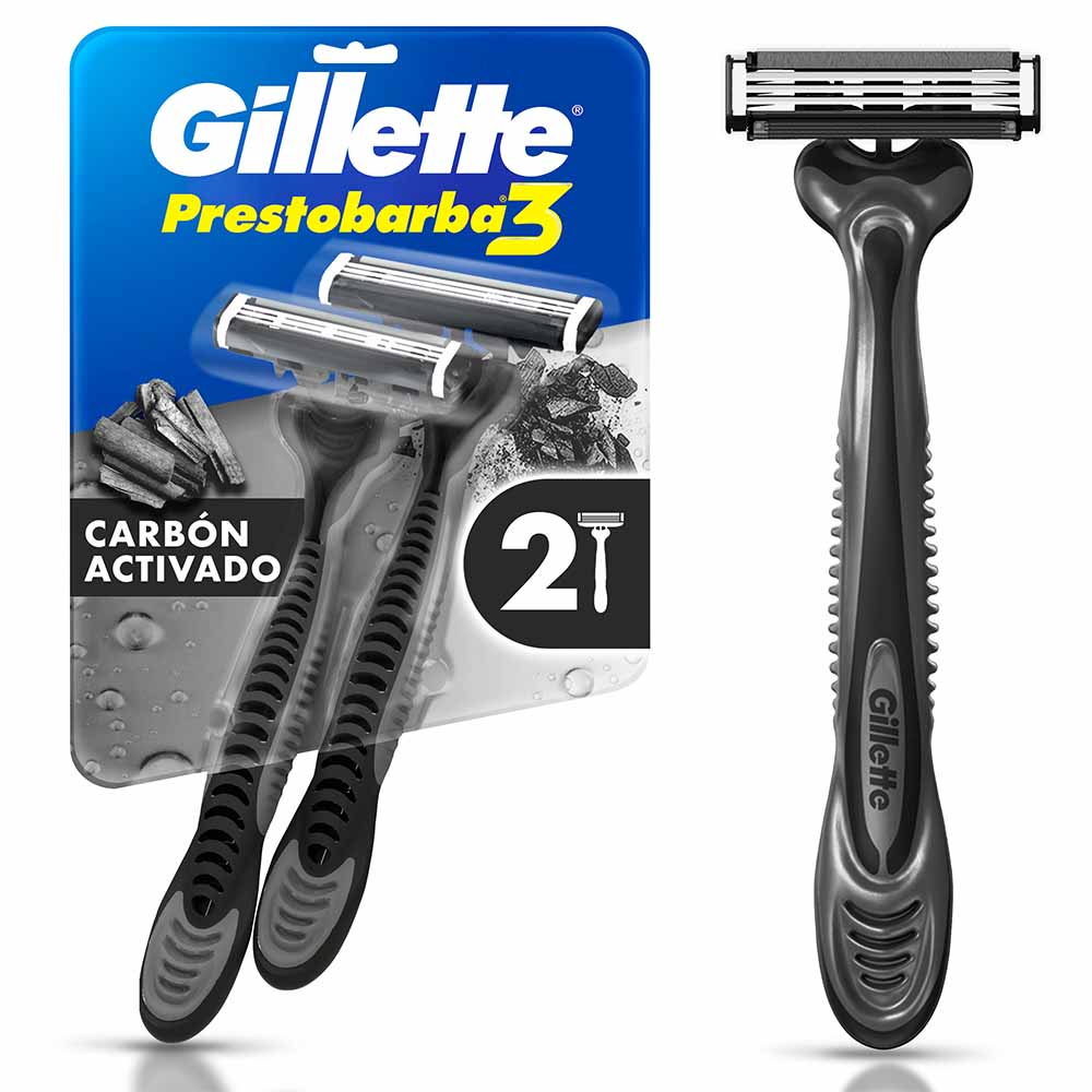 Cuchillas de Afeitar Gillette Prestobarba 3 Carbono Carbón 2 Und