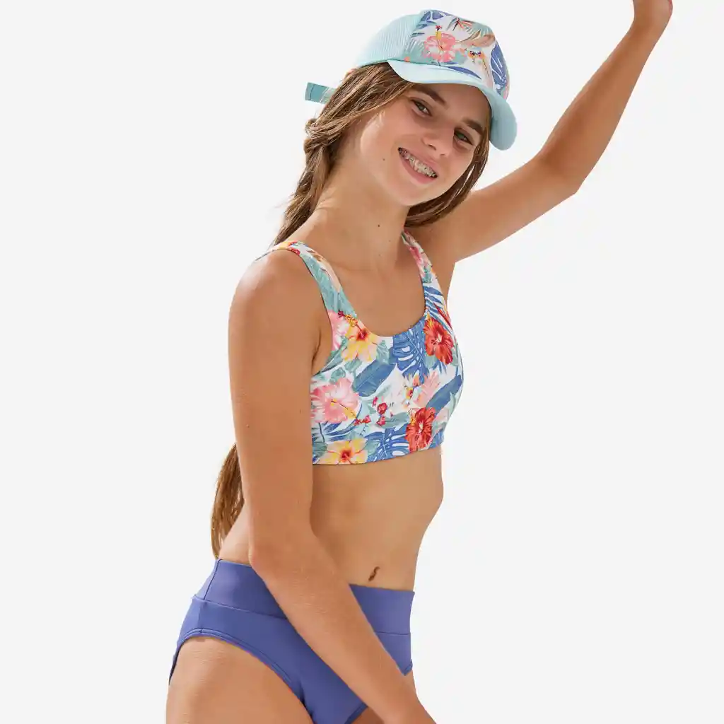 Top de Bikini de Surf Para Niña Olaian Glory 500 Blanco
