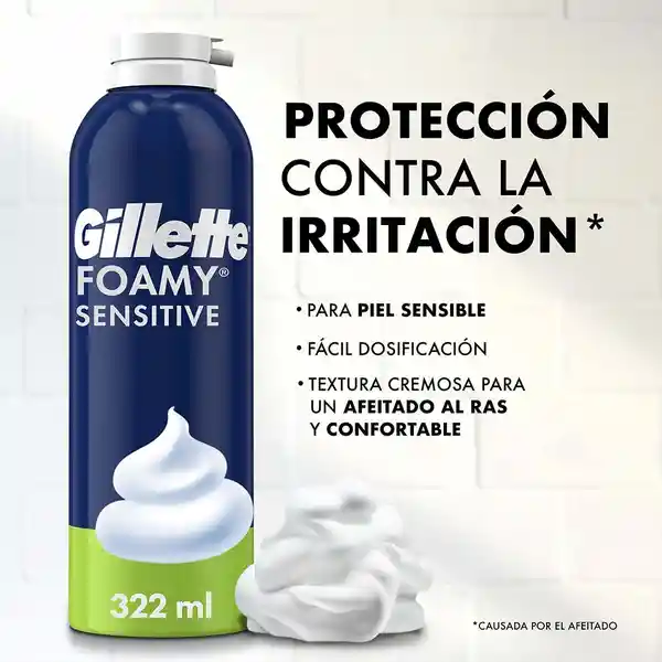 GILLETTE Foamy Sensitive Espuma de Afeitar Ideal para Hombres con Piel Sensible Afeitadas sin Irritación 322 mL