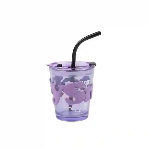 Vaso de Vidrio Con Funda y Popote Snoopy Morado 300 mL Miniso