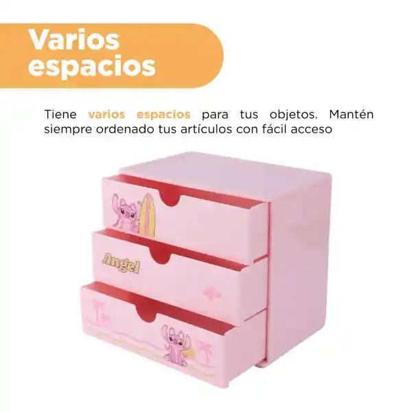 Organizador Plástico 3 Cajones Serie Disney Stitch Ángel Miniso