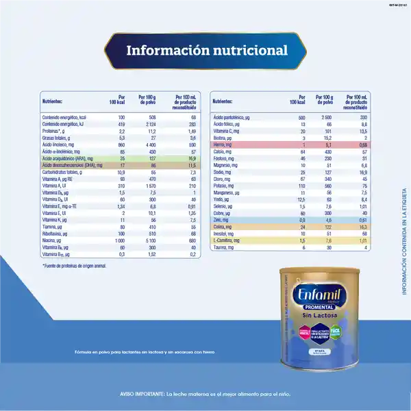 Fórmula Infantil Enfamil Premium Promental Sin Lactosa 400 g