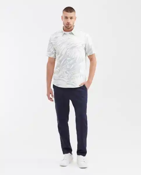 Camisa Resort Abstract Leaf Gris Puro Claro Talla L Chevignon