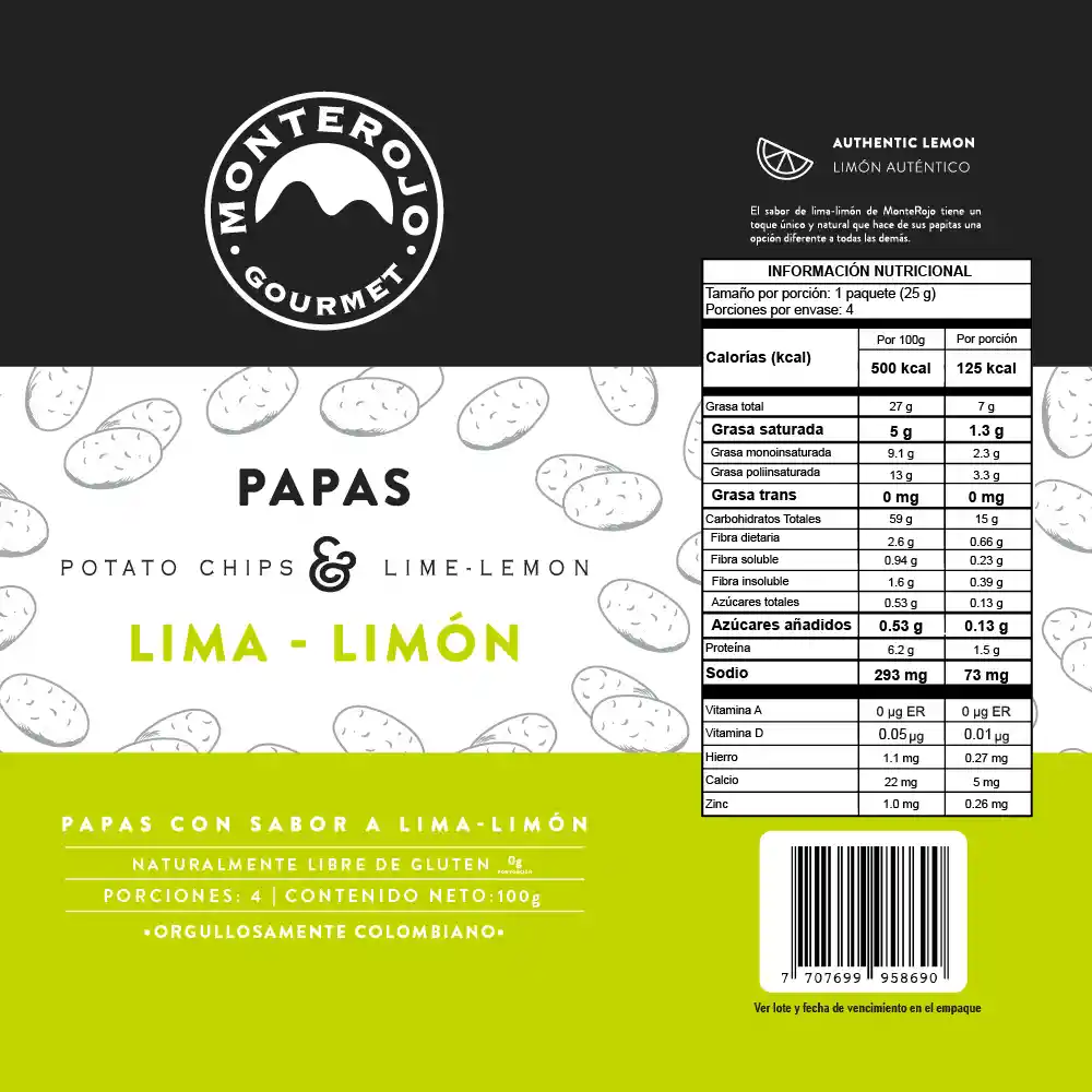 Monte Rojo Papas Lima Limón 100 gr