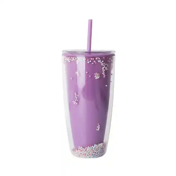 Vaso Plástico de Doble Pared Púrpura 730 mL Serie Miniso