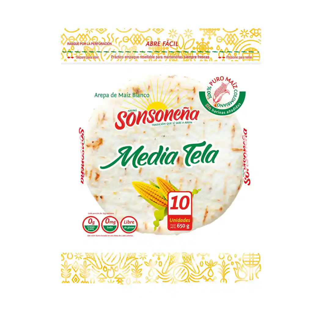 Sonsoneña Arepa Media Tela de Maíz