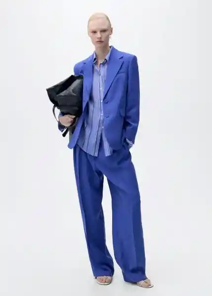 Blazer Americana Palma Azul Talla XS Mujer Mango
