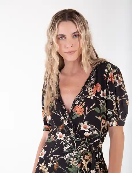 Vestido Largo Manga Corta Negro Noche Estampado Talla L Mujer Naf Naf