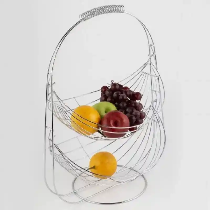 Frutero de 2 Niveles de 45  cm en Acero Inoxidable. Color Plata. Sku 199629