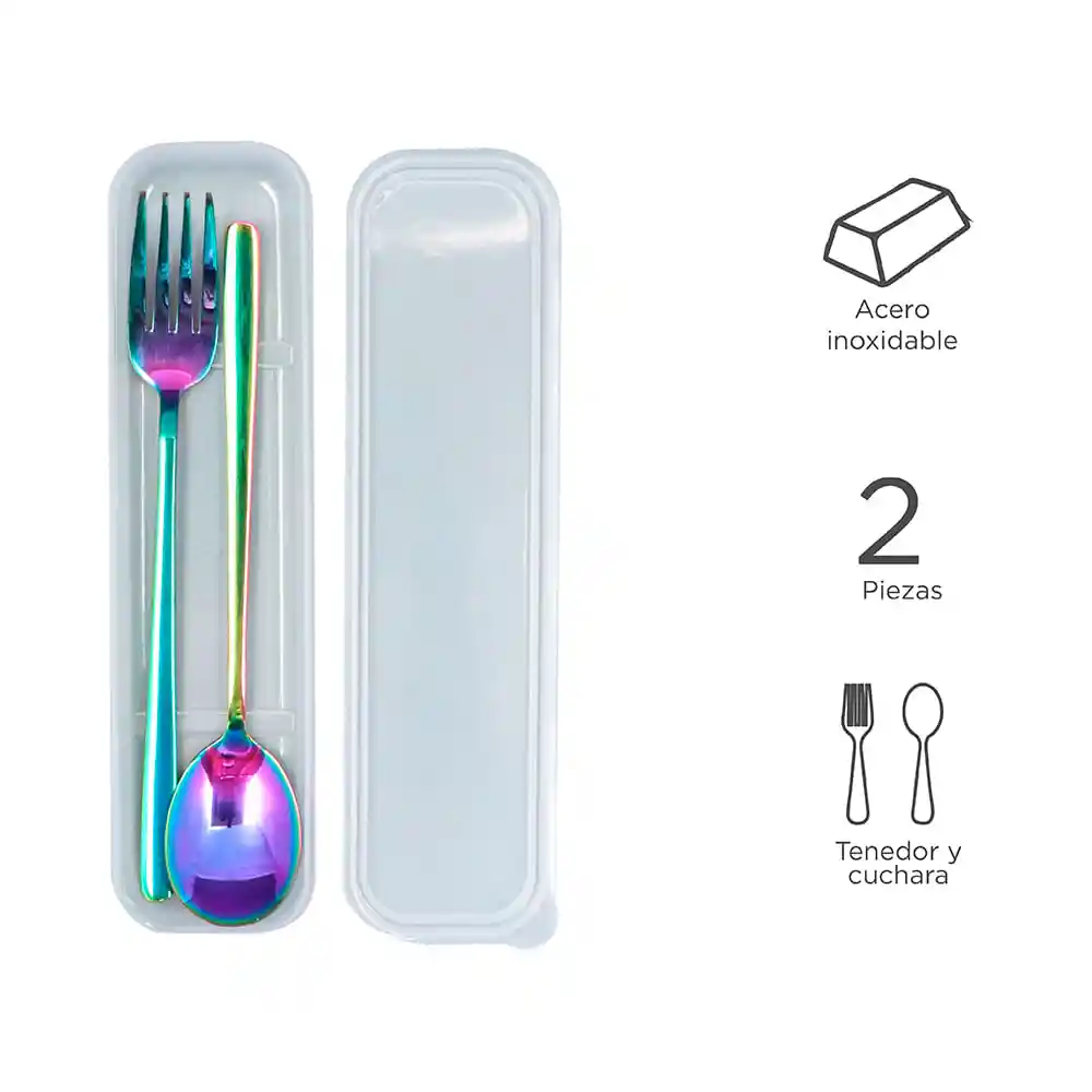 Miniso Set de Cubiertos Cuchara + Tenedor Metalizado