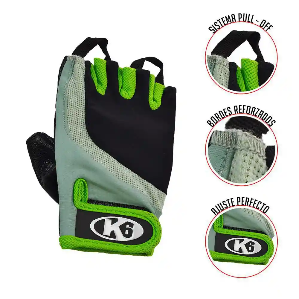 K6 Guantes Para Gimnasio De Cuero Fitness Maxcare Verde Talla M