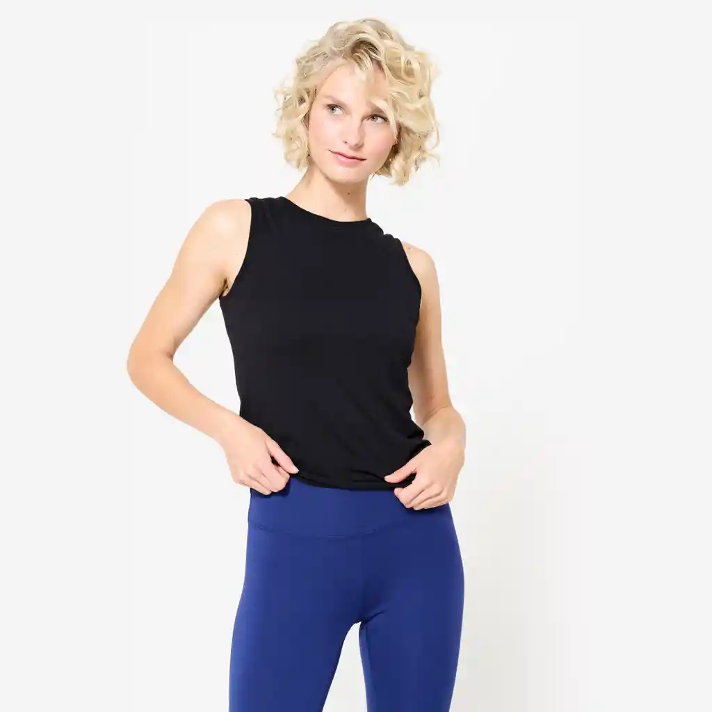 Camiseta Elástica de Yoga Para Mujer Negro Grafito