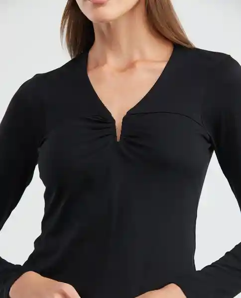 Camiseta V Neck Longsleev Negro Sombrío Ultraoscuro Talla Xs Mujer Chevignon