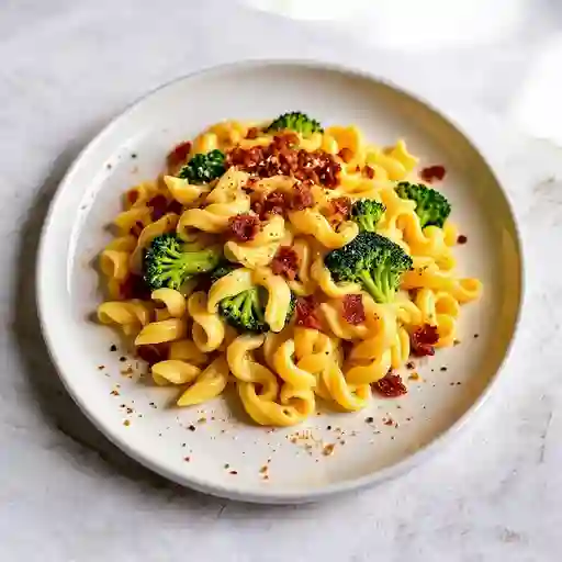 Brocoli Con Tocineta Y Pasta Corta