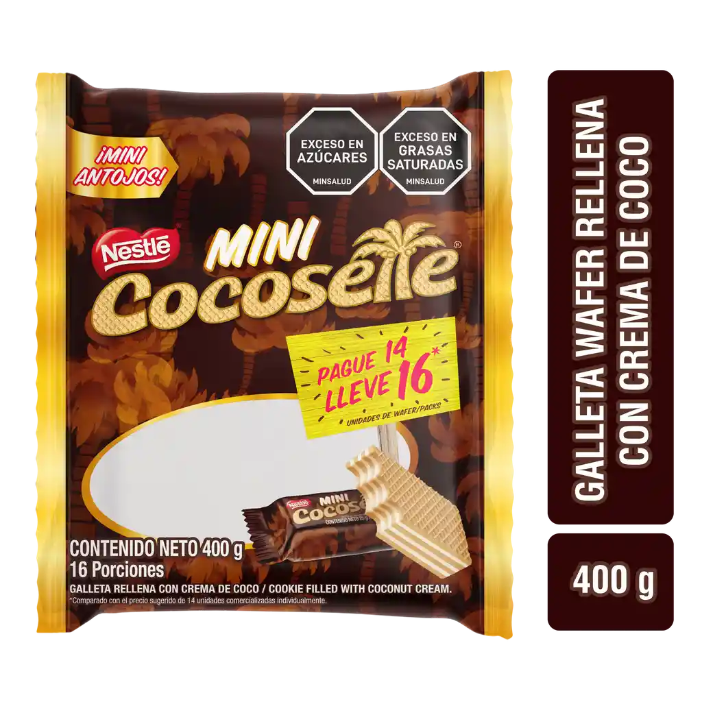Galletas MINI COCOSETTE Wafer rellenas con crema de coco 16 Unds x 400g