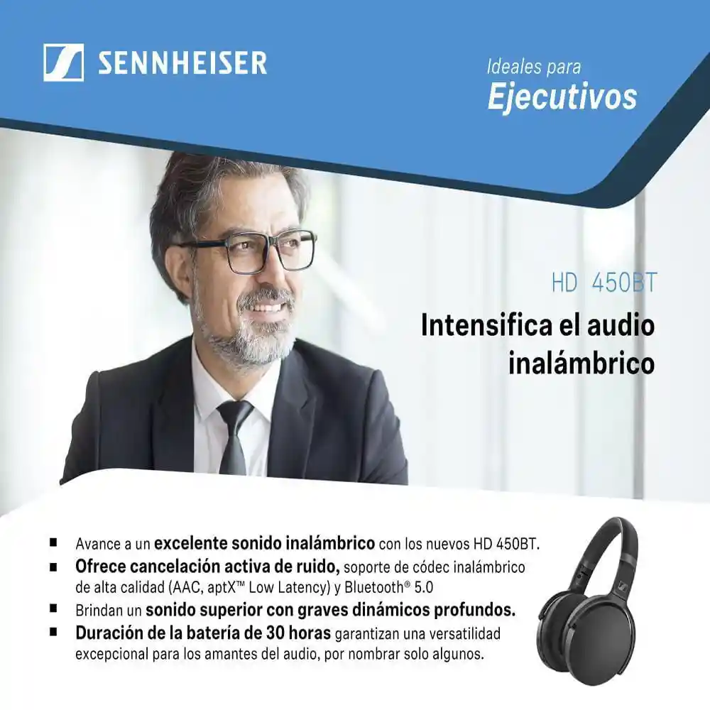 Sennheiser Audífonos On-Ear Bluetooth Negro HD 450BT