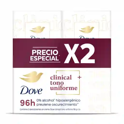 Desodorante Dove Clinical Crema Tono  58g x2