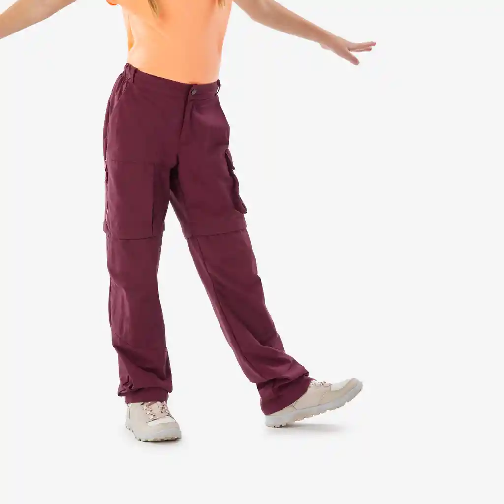 Pantalón Convertible de Senderismo Mh500 Para Niños Burdeos