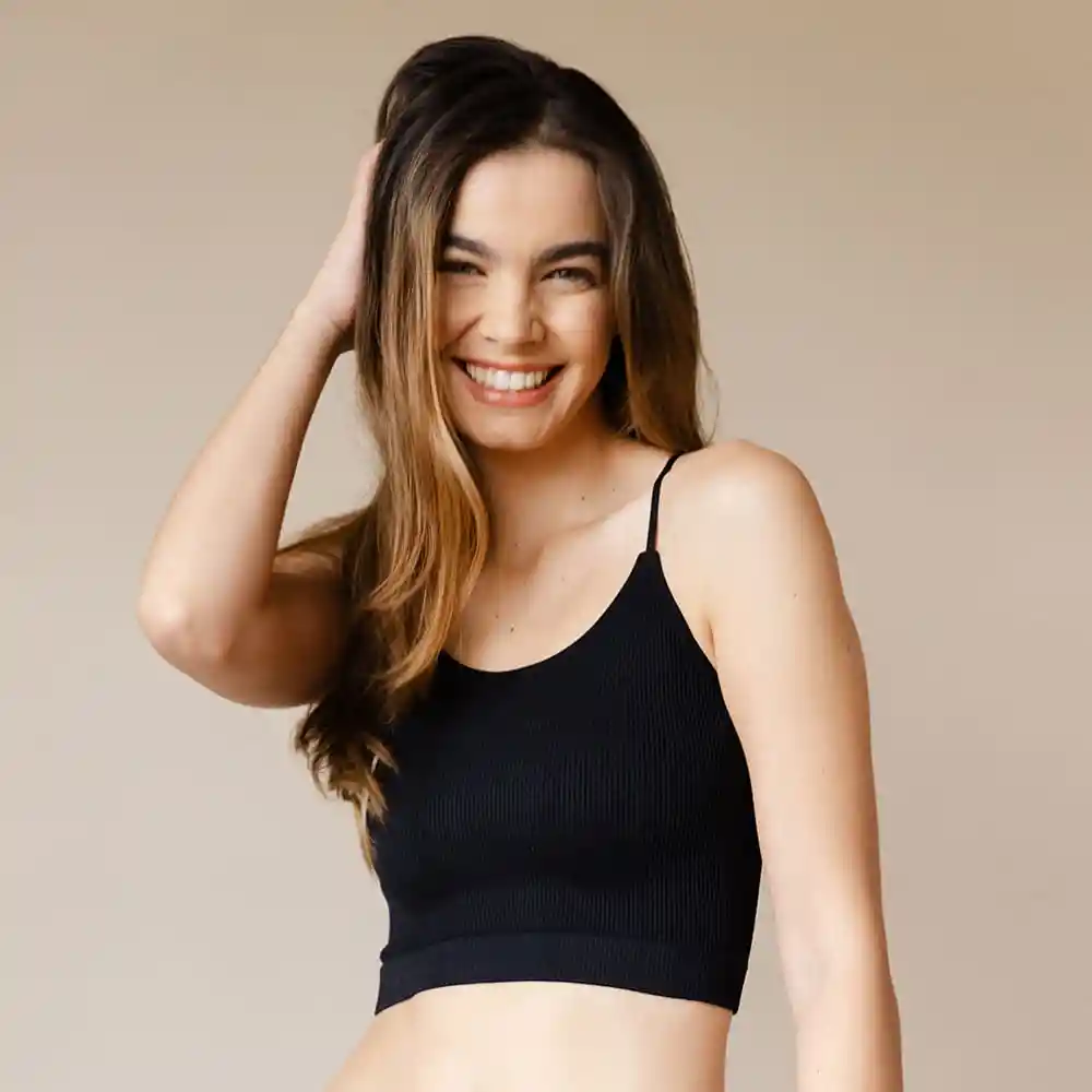 Top Acanalado Tiras Para Mujer Negro 1s8418 Cachet