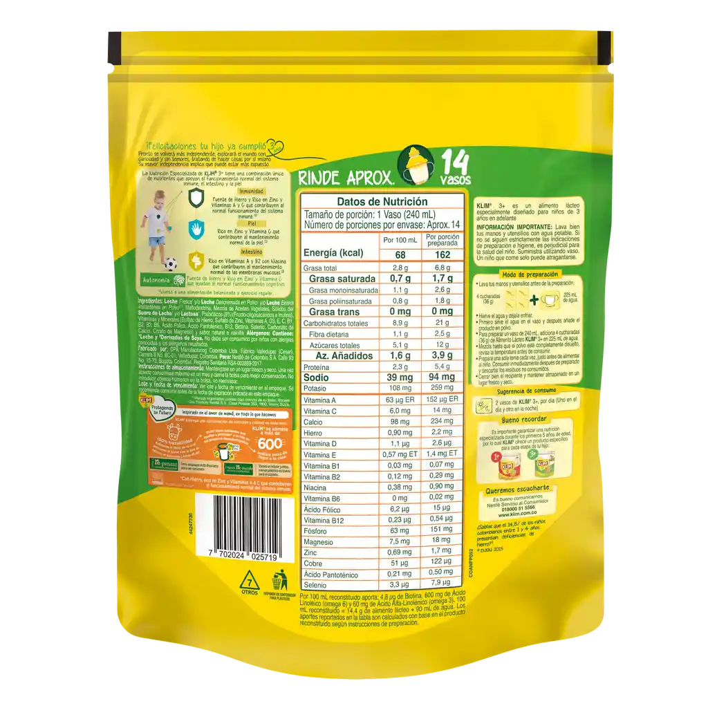 Alimento lácteo KLIM 3+ x 500g