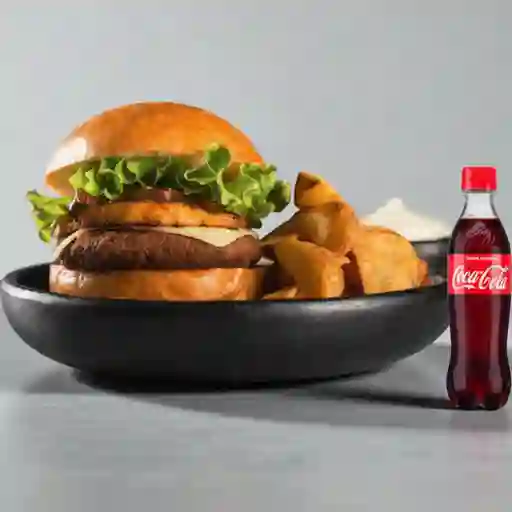 Hamburguesa de Cerdo al Barril +Cocacola Org 400ml