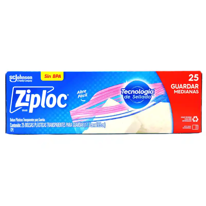 Ziploc Bolsa Reutilizable para Guardar Medianas 25 piezas