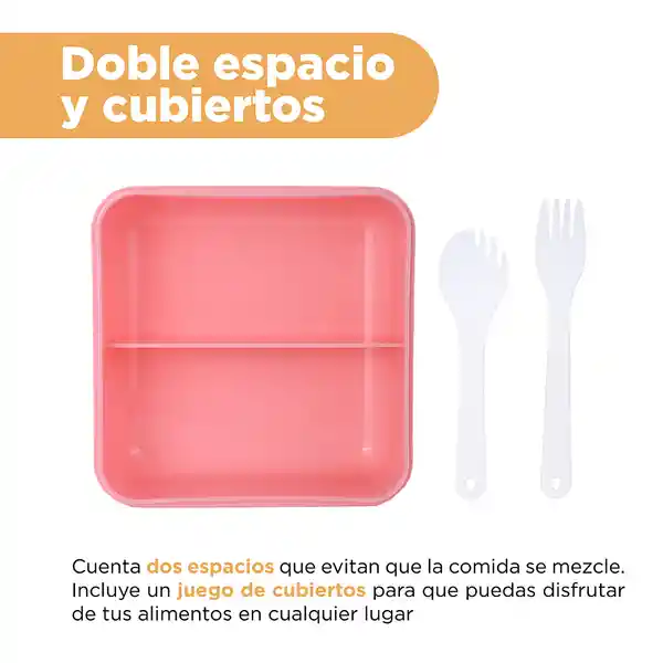 Contenedor de Alimentos Con 2 Compartimentos Rosa 1100 mL Miniso