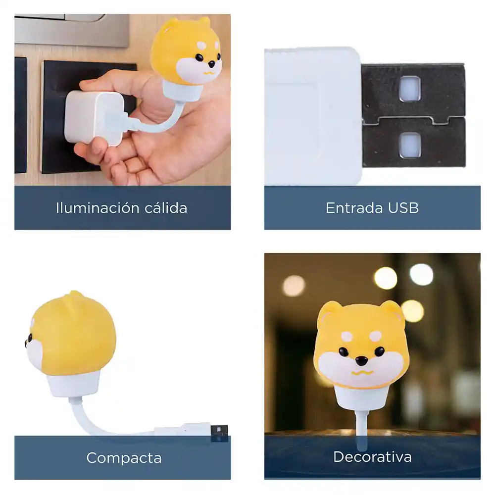 Luz Nocturna de Animales Lindos Usb Shiba Inu Miniso