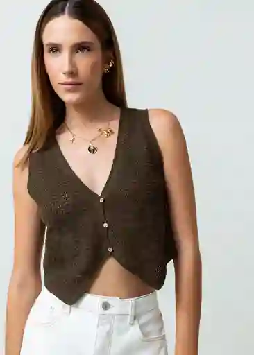 Chaleco Tejido Mujer Verde Olivo Ultra Oscuro Talla S 482G009 Naf Naf