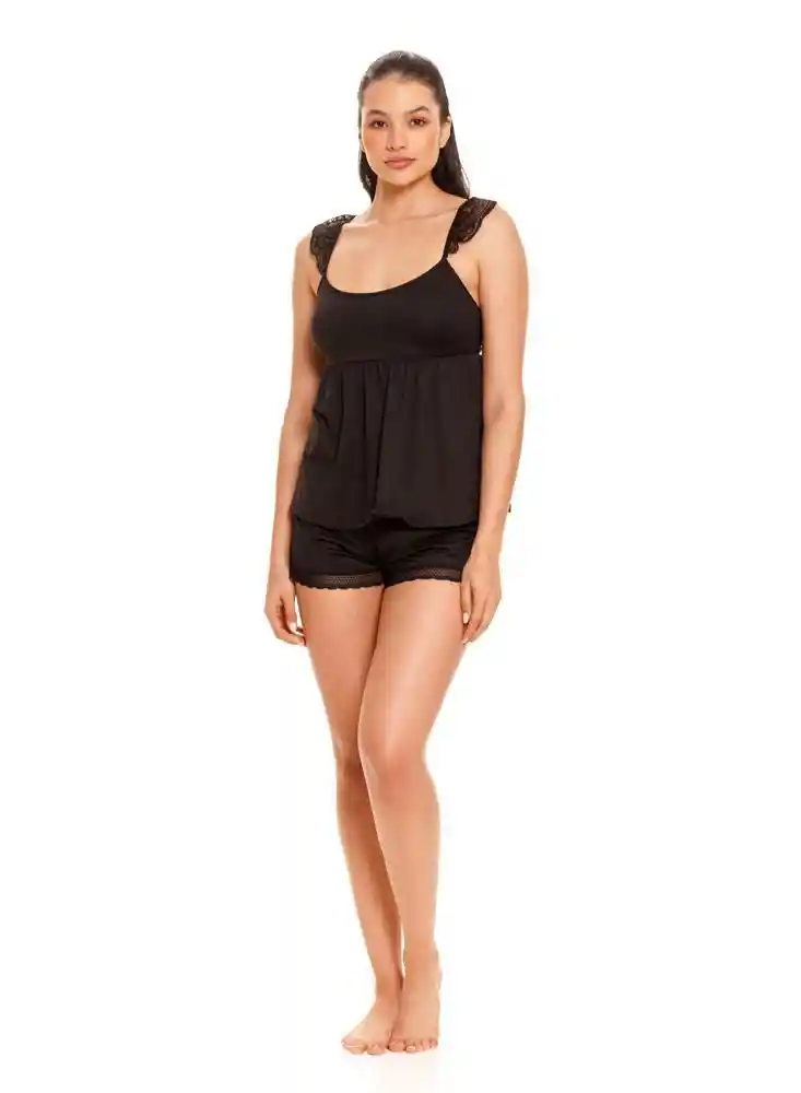 Pijama Short F/e Camisilla Encaje M - Negro