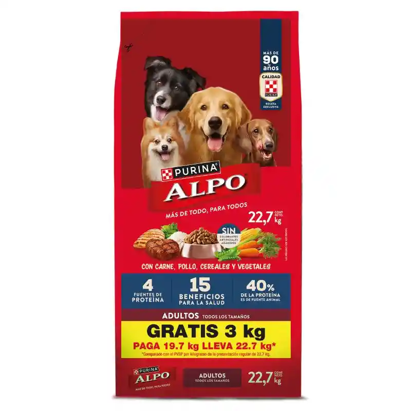 Comida para perros Alpo Adultos con carne,pollo,cereales y vegetales pague 17 kg y lleve 22,7kg