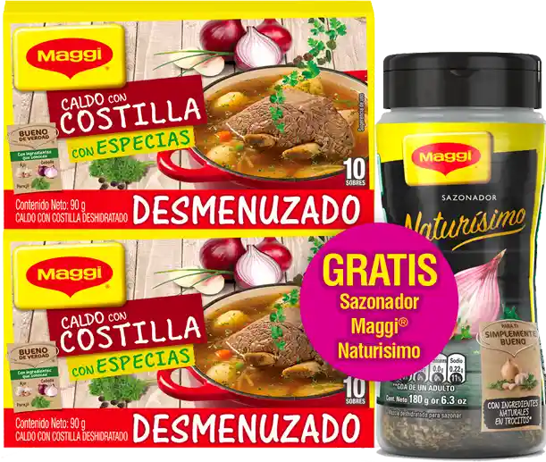 Maggi Caldo con Costilla Desmenuzado + Sazonador Naturísimo