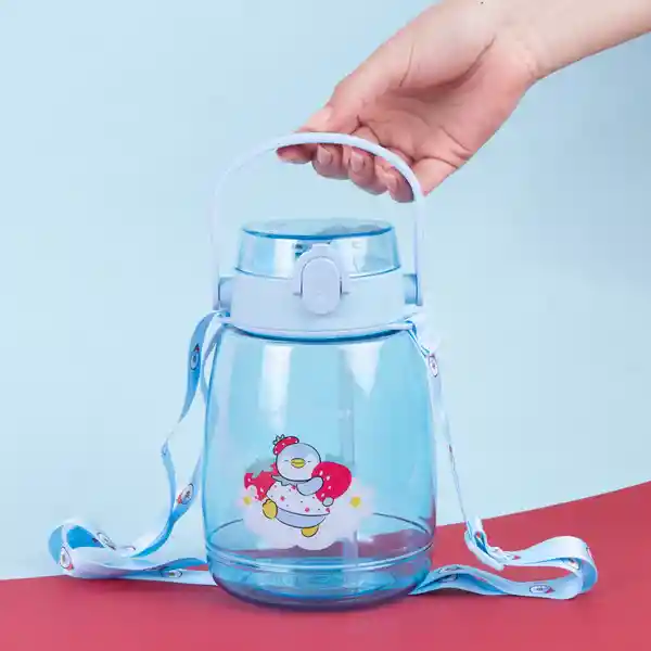 Botella Correa y Tapa Mini Family Azul 1300 mL Serie Miniso