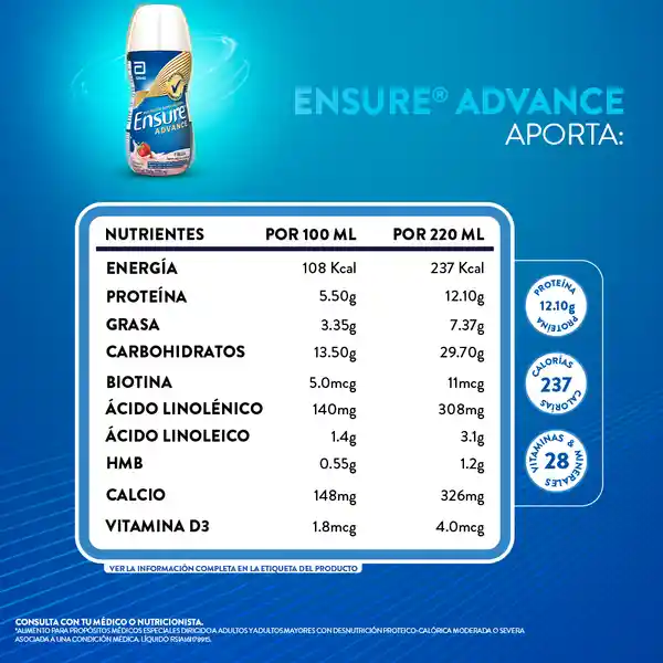 Ensure Advance Fresa Con Proteína + Hmb Líquido
