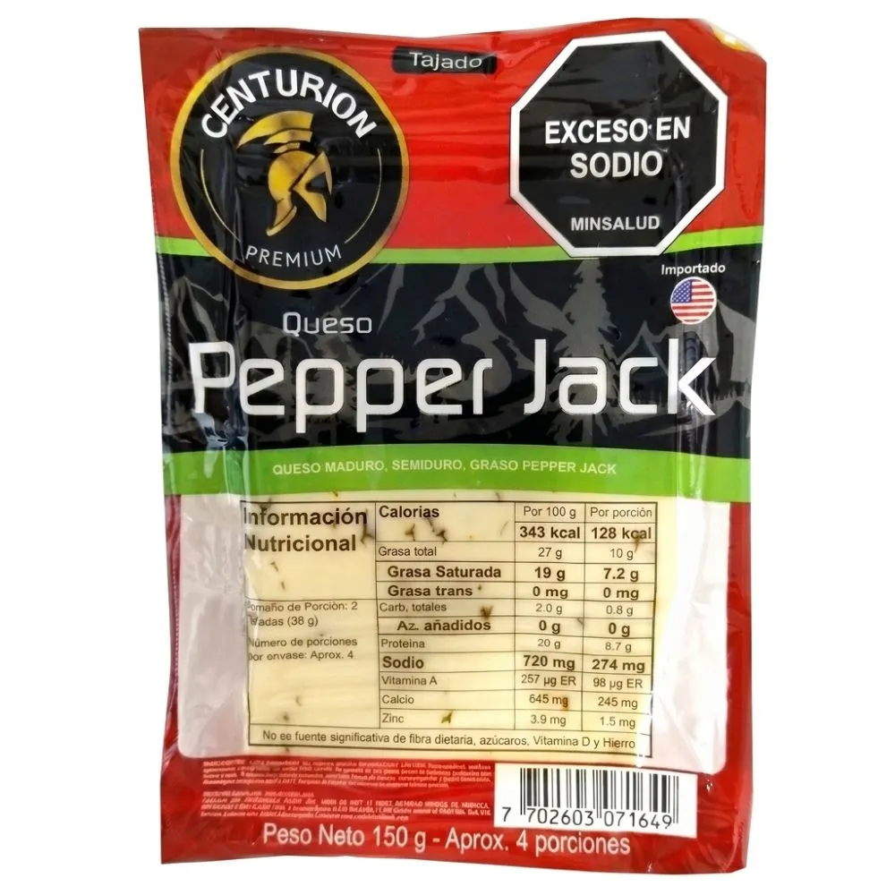 Queso Centurion Premium Pepper Jack Tajado 150 g