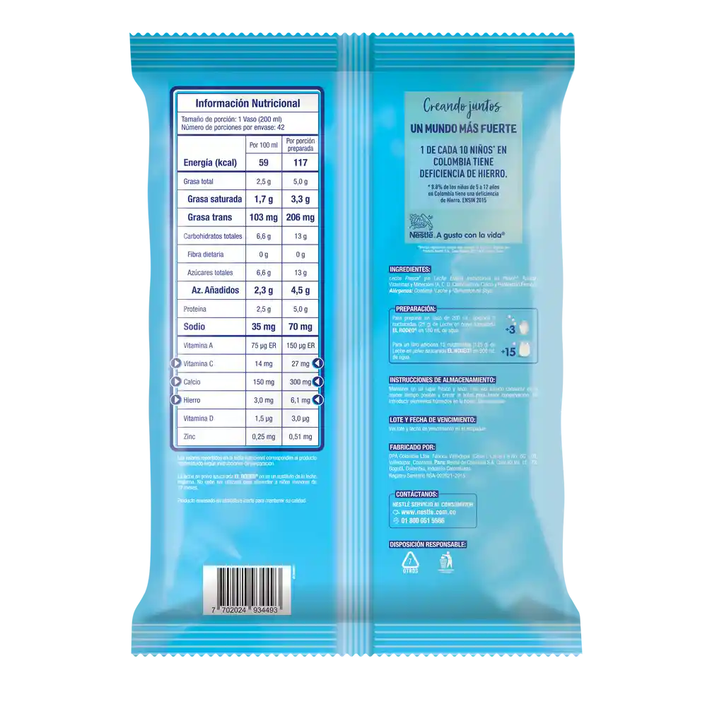 Leche en polvo EL RODEO azucarada x 1050g gratis 175g