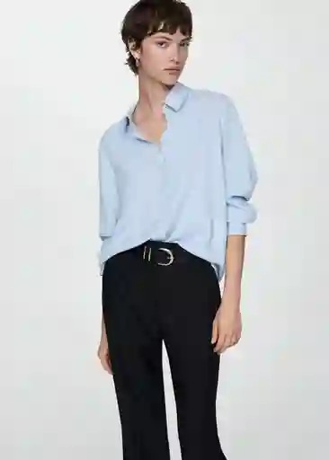 Camisa Basic Celeste Talla L Mujer Mango