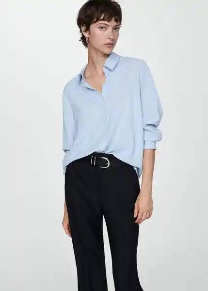 Camisa Basic Celeste Talla L Mujer Mango